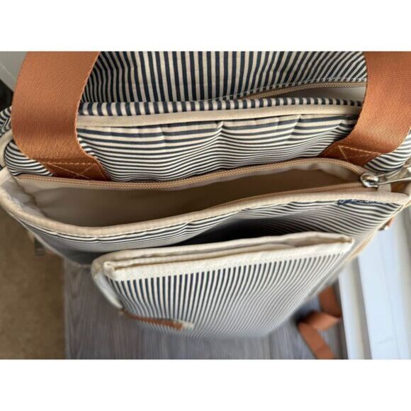 O'Beanie Striped Diaper Bag Backpack Navy White With Changing Pad - Picture 5 of 7